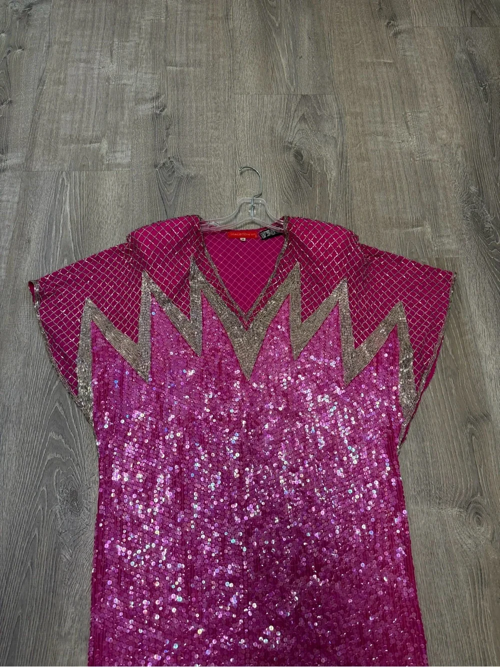 Vintage Halston III Magenta Sequin Tunic Top Sz M | 80s Silk Hand Embroidered